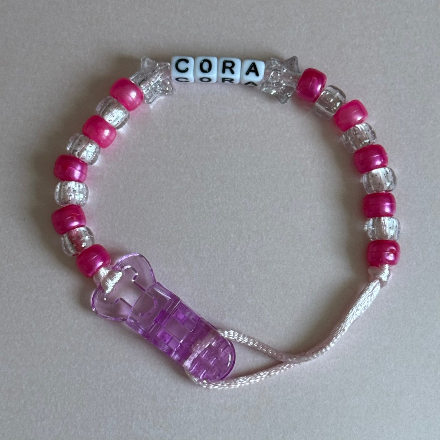 Glitter Stars Pearl Dark Pink & Glitter Beads Personalised Reborn Dummy Clip