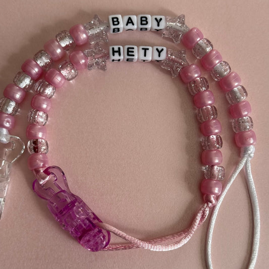 Glitter Stars Pearl Pink & Glitter Beads Personalised Reborn Dummy Clip