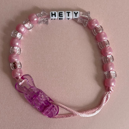 Glitter Stars Pearl Pink & Glitter Beads Personalised Reborn Dummy Clip