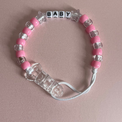 Glitter Stars Pink & Glitter Beads Personalised Reborn Dummy Clip