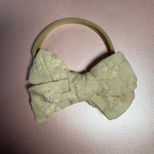 Cream with Embroidered Flowers Bow Baby Headband