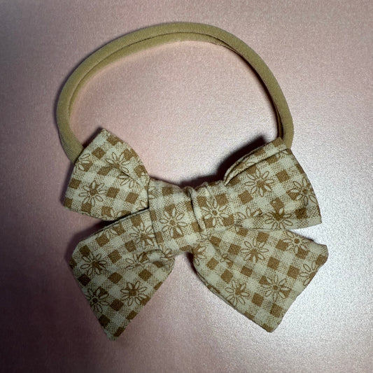 Coffee & Cream Gingham Bow Baby Headband