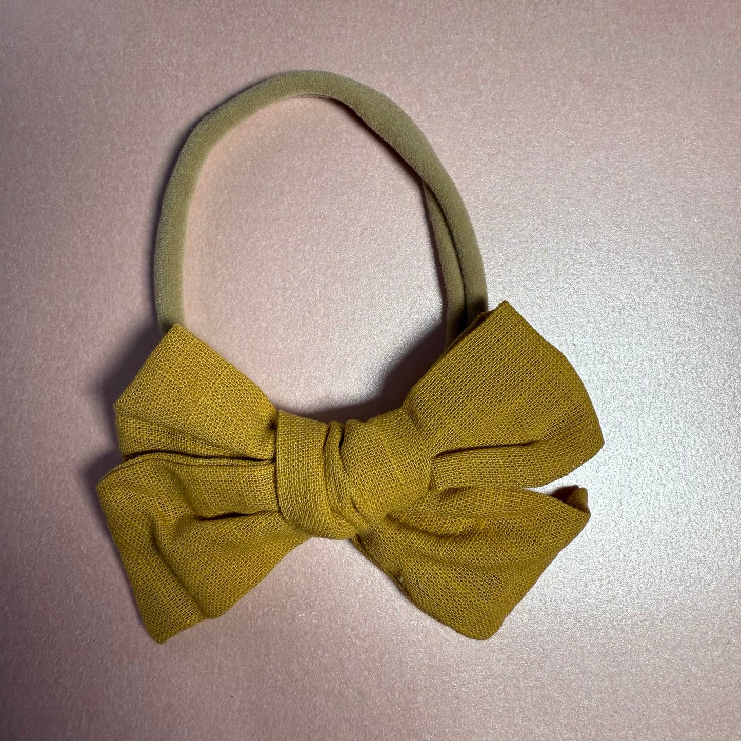 Mustard Yellow Linen Bow Baby Headband