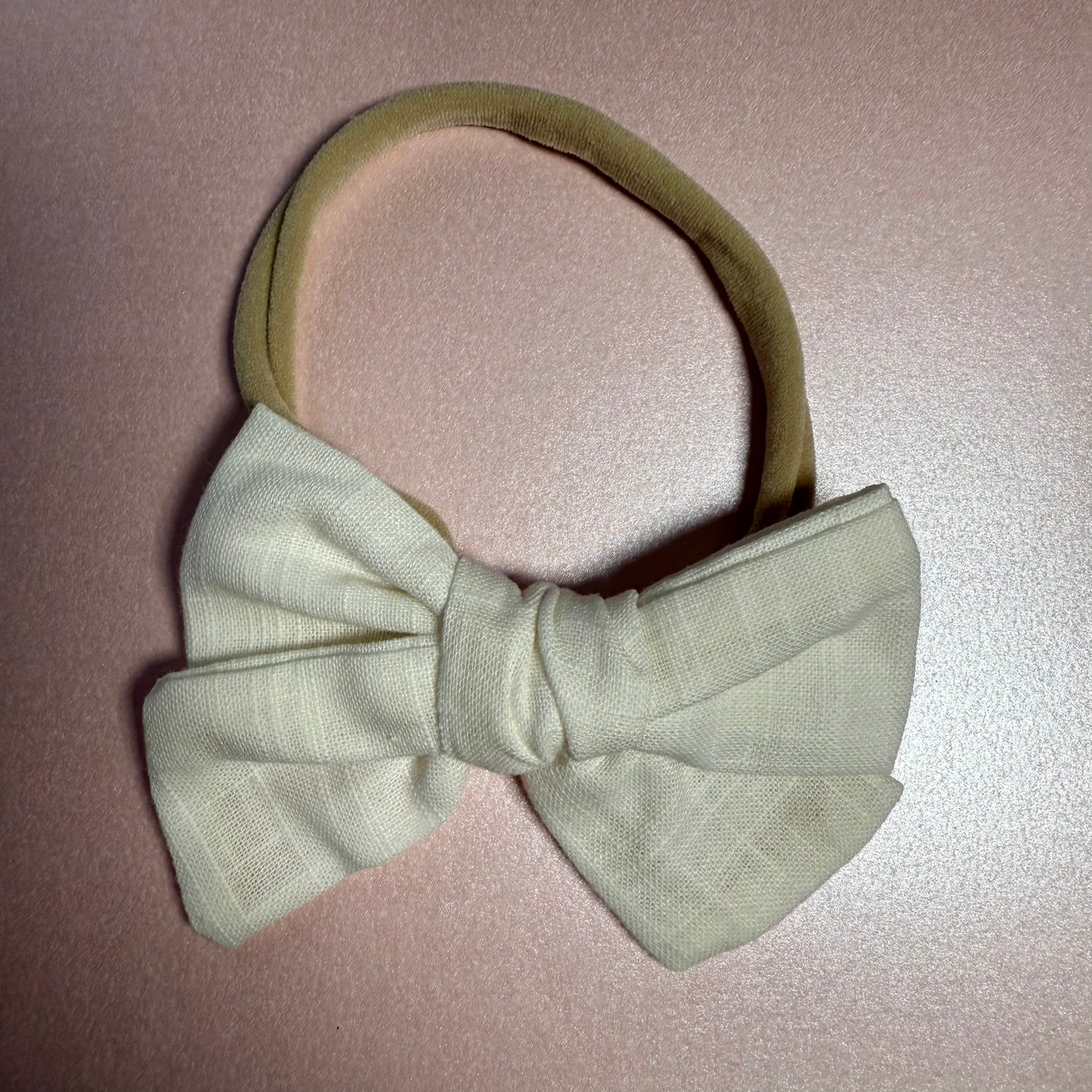 White Linen Bow Baby Headband