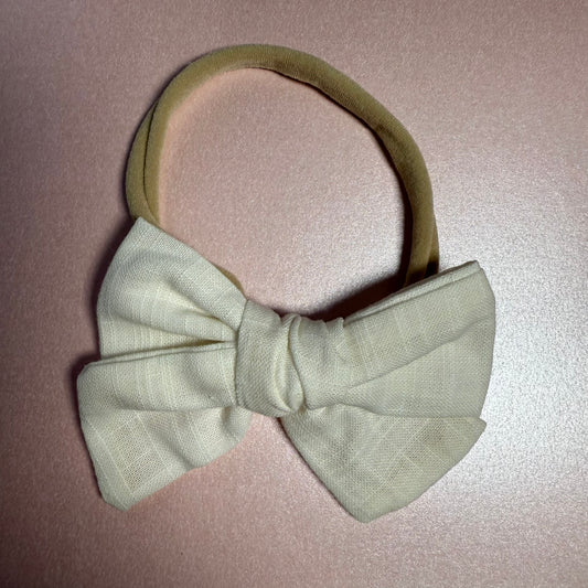 White Linen Bow Baby Headband