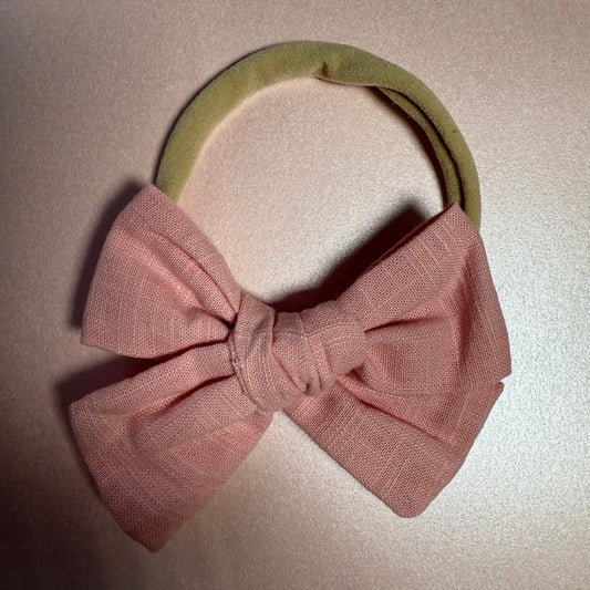 Pink Linen Bow Baby Headband