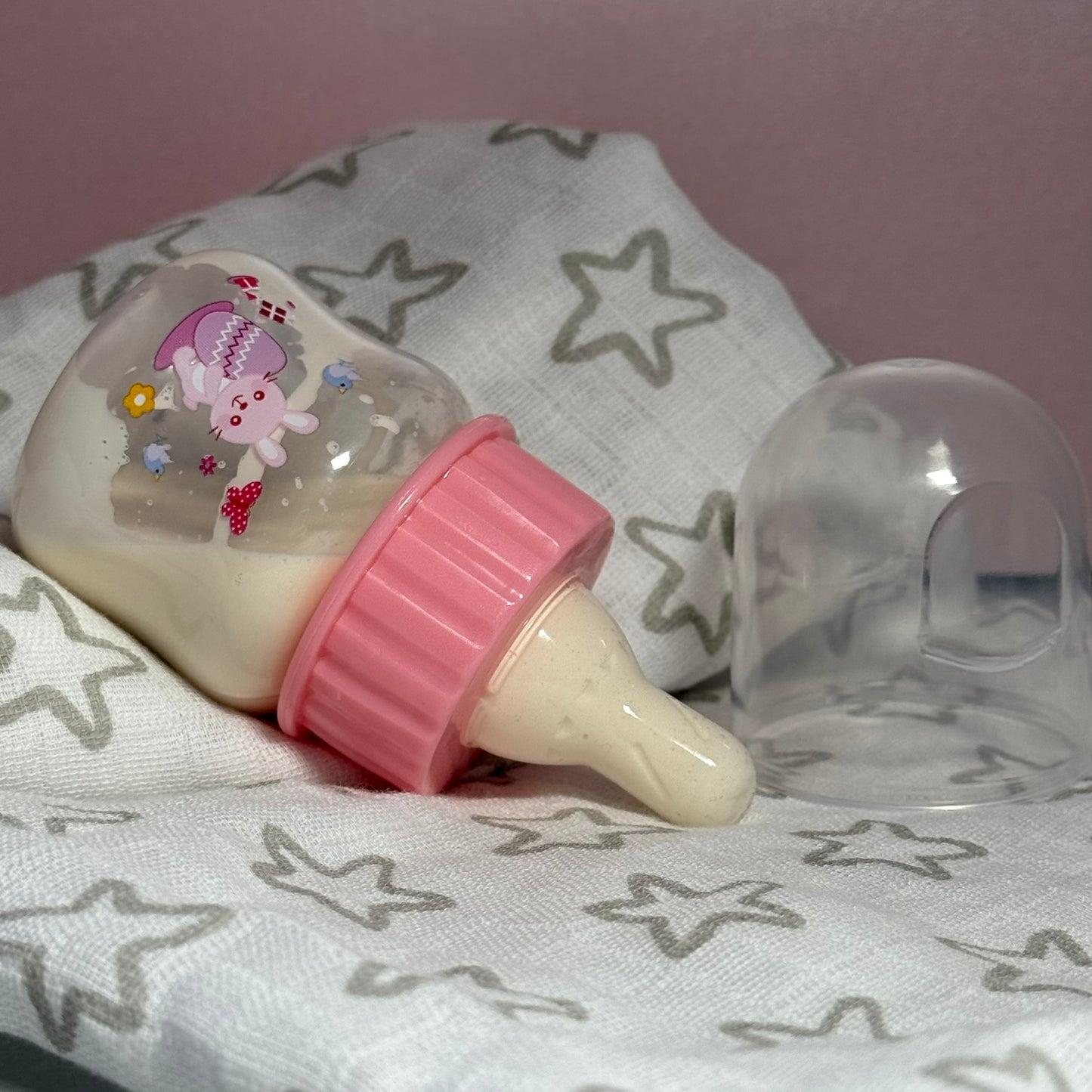 Pink Bunny Rabbit Printed Reborn Fake Milk Bottle 50ml