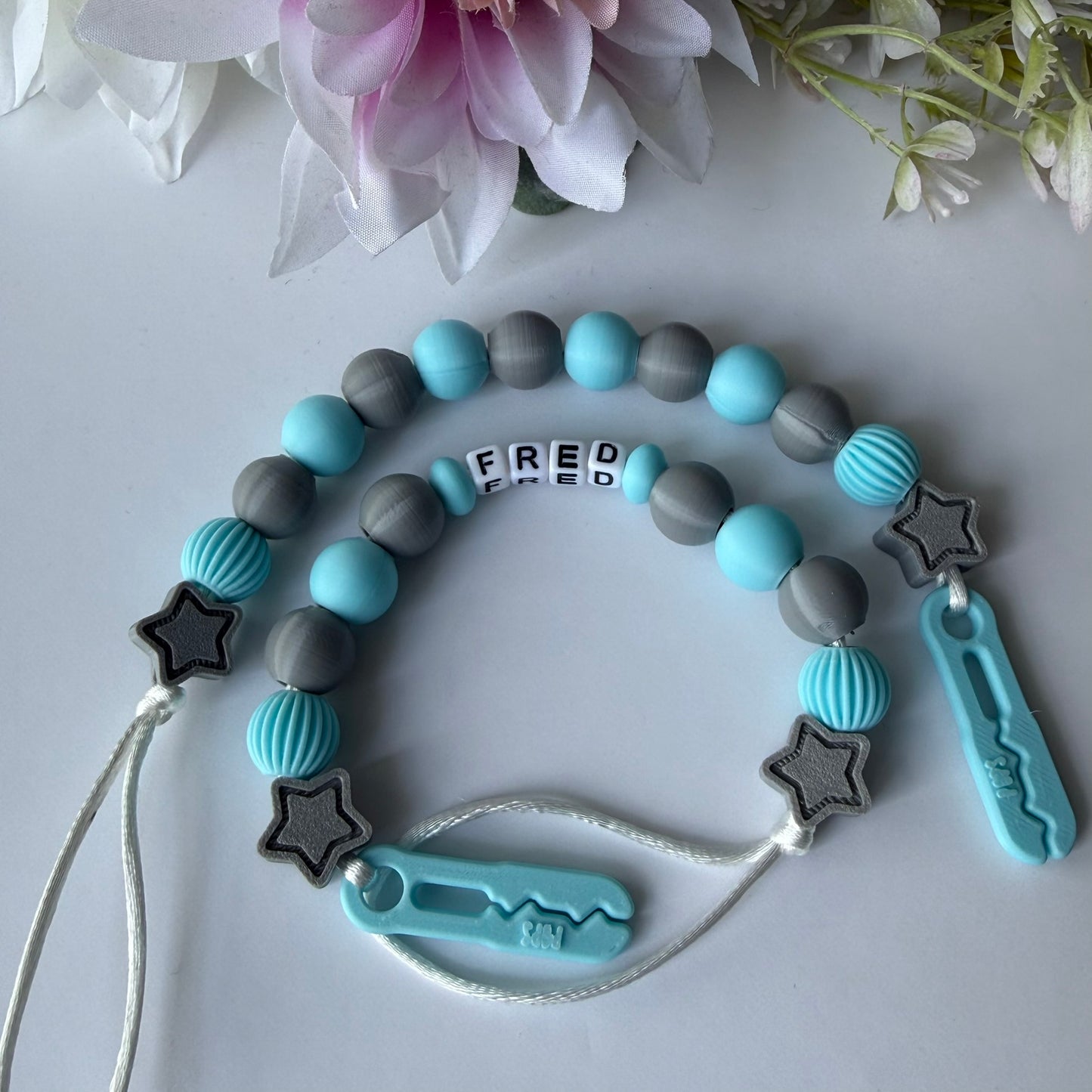 POPS Dummy Clip - Blue & Grey Stars & Lanterns - Can be personalised