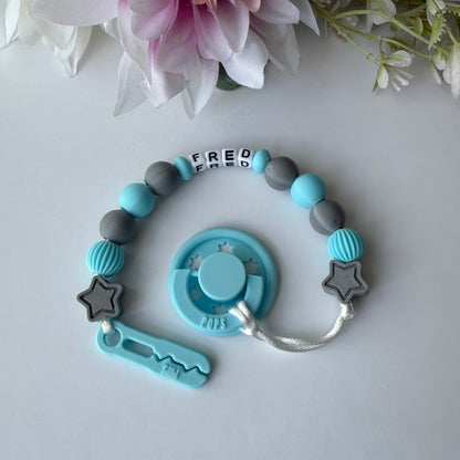 POPS Dummy Clip - Blue & Grey Stars & Lanterns - Can be personalised