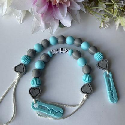 POPS Dummy Clip - Blue & Grey Hearts & Lanterns - Can be personalised