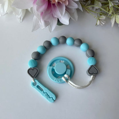POPS Dummy Clip - Blue & Grey Hearts & Lanterns - Can be personalised
