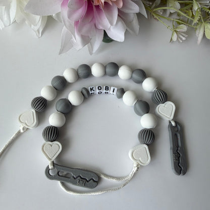POPS Dummy Clip - White & Grey Hearts & Lanterns - Can be personalised