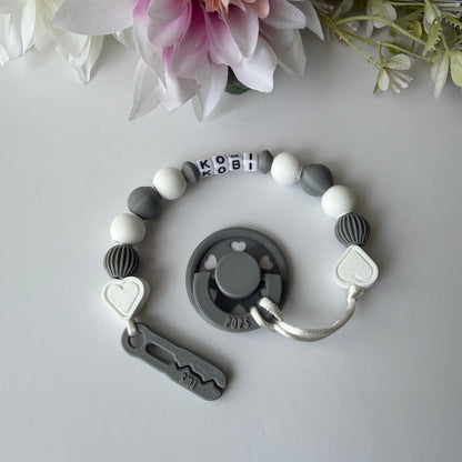 POPS Dummy Clip - White & Grey Hearts & Lanterns - Can be personalised
