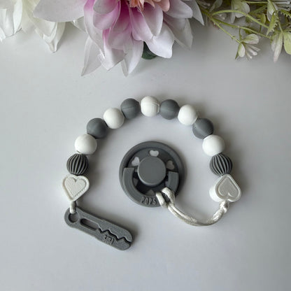 POPS Dummy Clip - White & Grey Hearts & Lanterns - Can be personalised