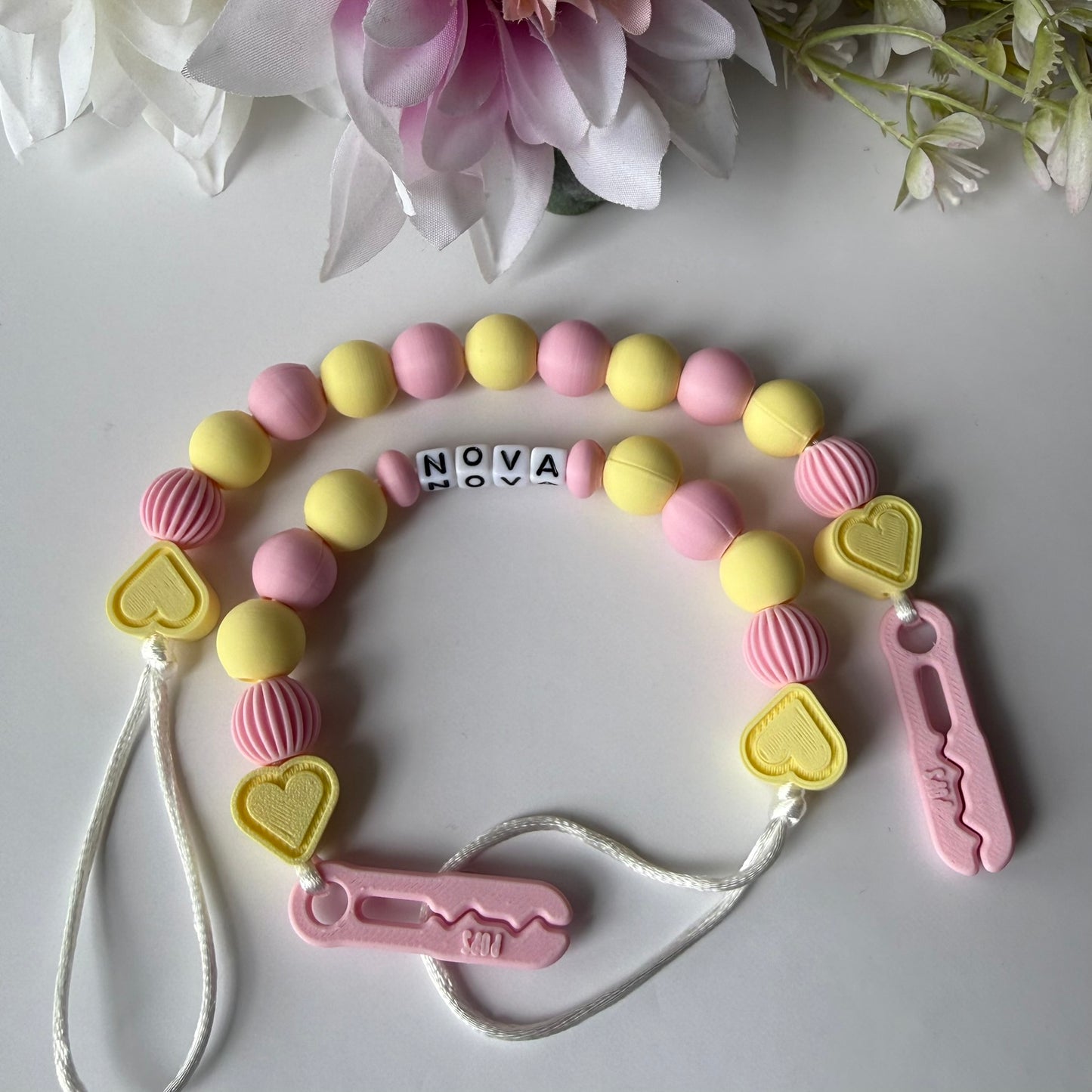POPS Dummy Clip - Pink & Lemon Hearts & Lanterns - Can be personalised