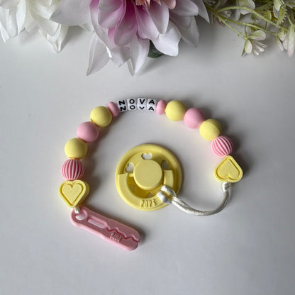 POPS Dummy Clip - Pink & Lemon Hearts & Lanterns - Can be personalised