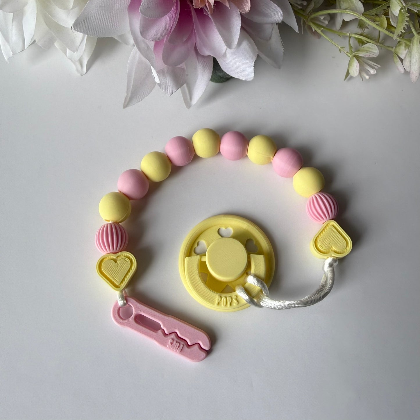 POPS Dummy Clip - Pink & Lemon Hearts & Lanterns - Can be personalised