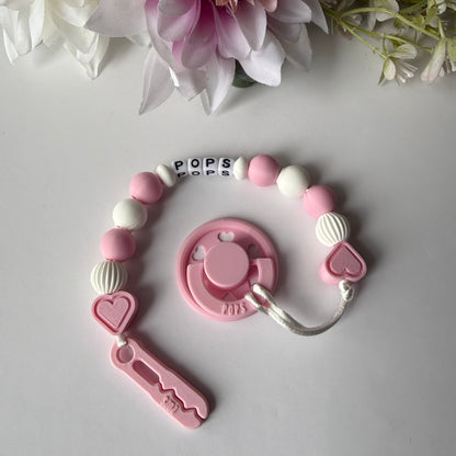 POPS Dummy Clip - Pink & White Hearts & Lanterns - Can be personalised