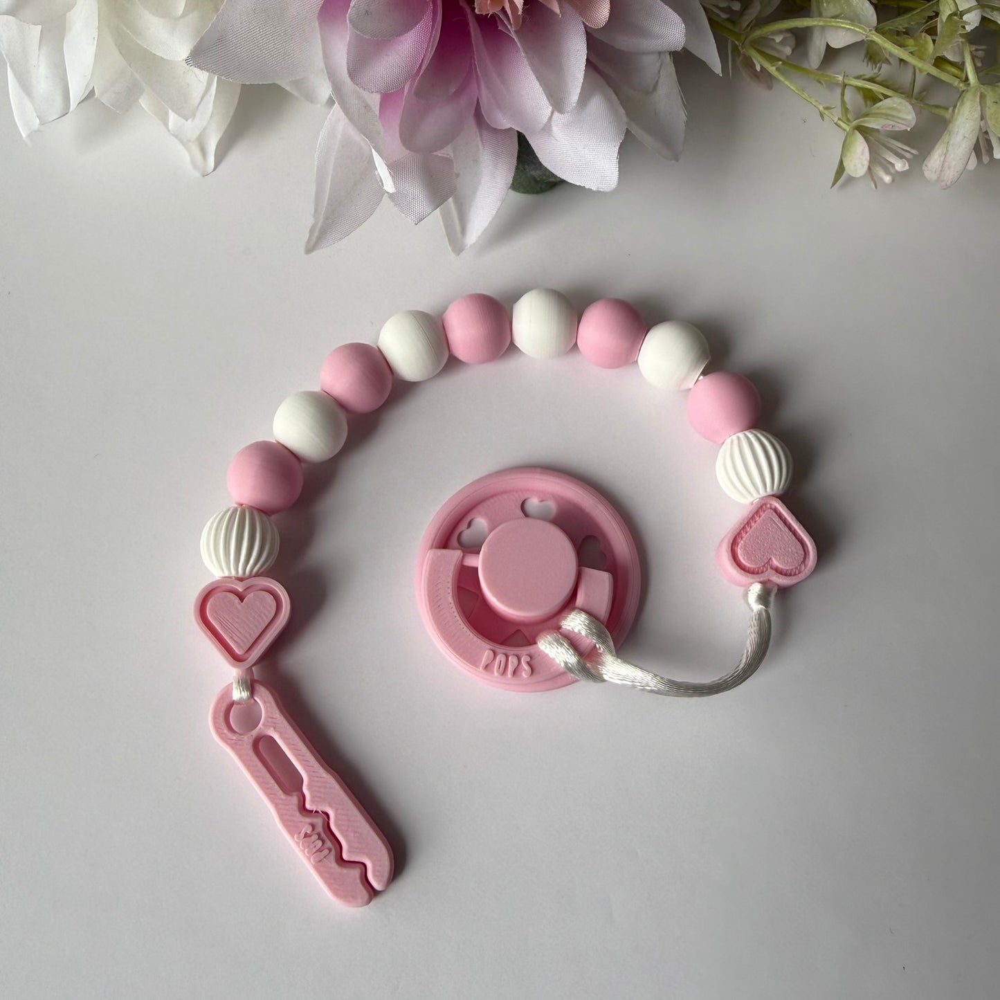 POPS Dummy Clip - Pink & White Hearts & Lanterns - Can be personalised