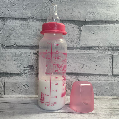 Tommee Tippee Tall Pink Birds Reborn Fake Milk Bottle 9oz