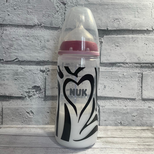 NUK Pink/Black Zebra Heart Reborn Fake Milk Bottle 10oz