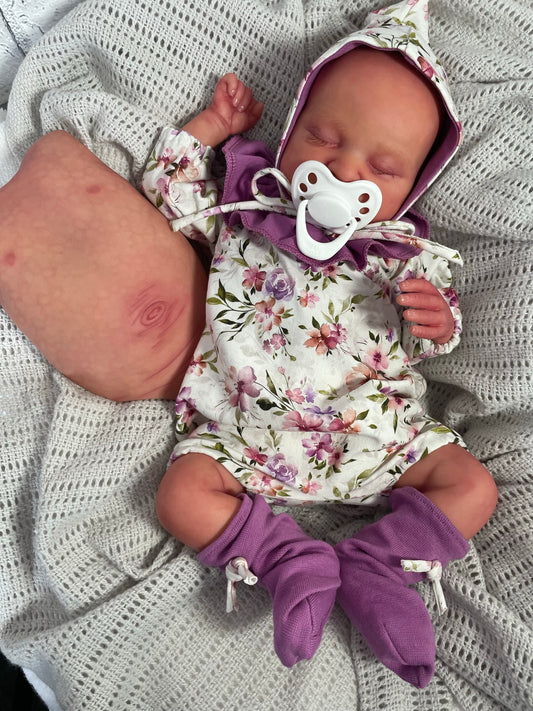 Helena Reborn Doll with handmade outfit, Honeybug dummy and tummy plate