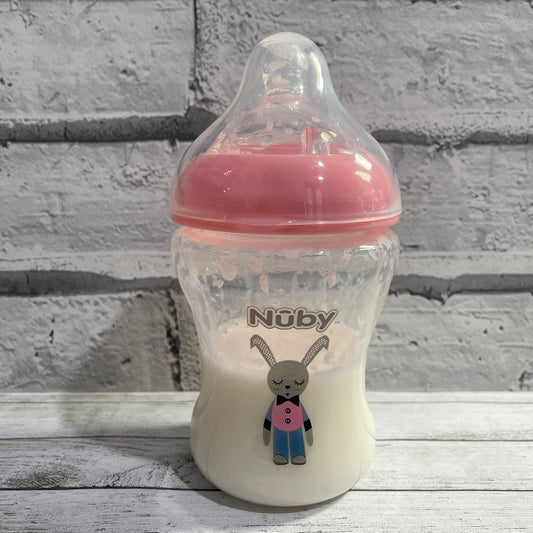 Nuby Pink Rabbit Reborn Fake Milk Bottle 9oz