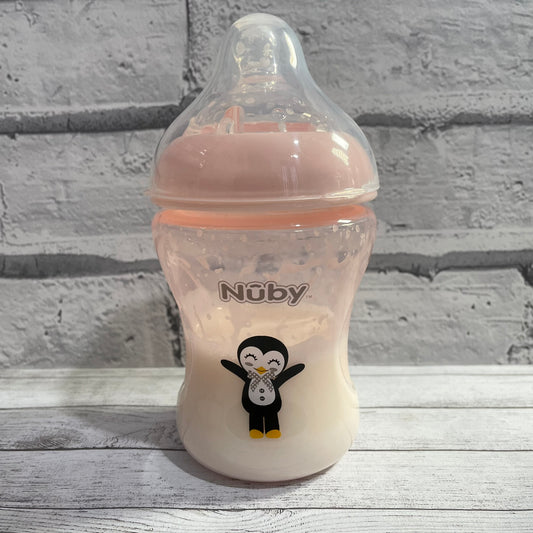 Nuby Pink Penguin Reborn Fake Milk Bottle 9oz