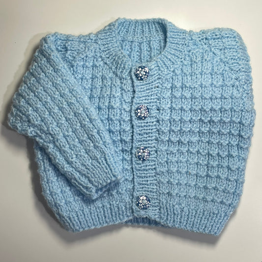 Small Newborn Blue Hand Knitted Cardigan