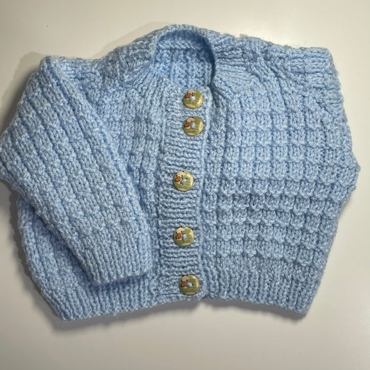 Small Newborn Blue Hand Knitted Cardigan