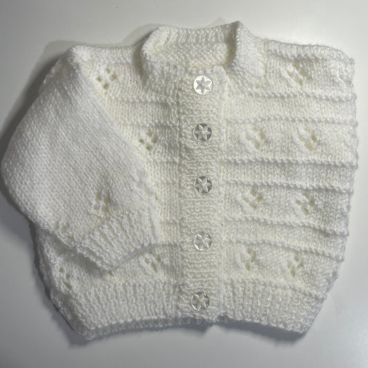 Newborn White Hand Knitted Cardigan