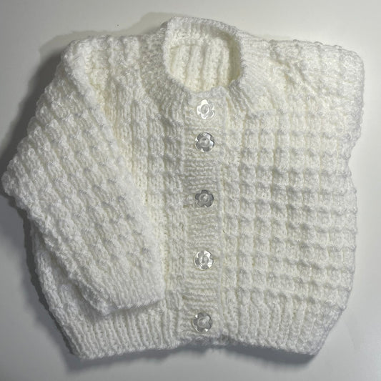 Newborn White Hand Knitted Cardigan