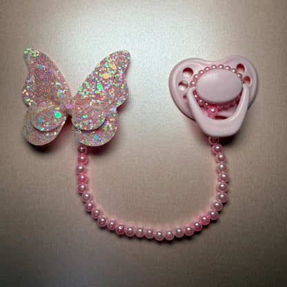 Newborn Marshmellow Pink HoneyBug Reborn Magnetic Dummy / Pacifier & Beaded Clip