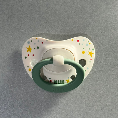 NUK White & Sage Green Stars Reborn Magnetic Dummy - self fit magnet
