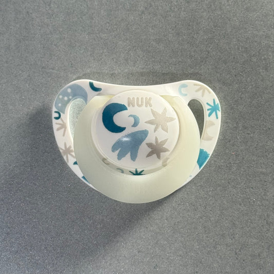 NUK White with Blue Moon & Stars Reborn Magnetic Dummy - self fit magnet