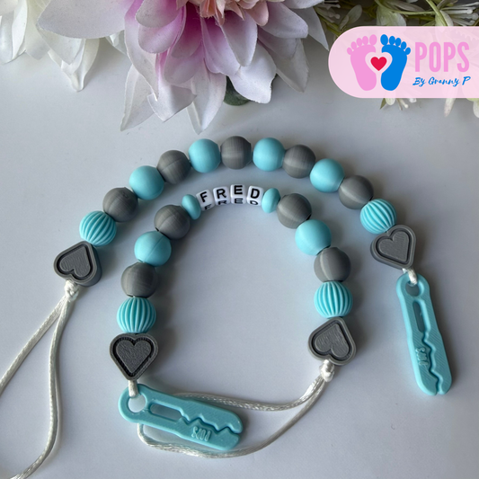 POPS Dummy Clip - Blue & Grey Hearts & Lanterns - Can be personalised