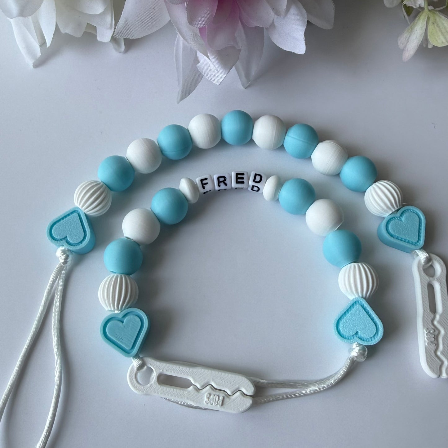POPS Dummy Clip - Blue & White Hearts & Lanterns - Can be personalised