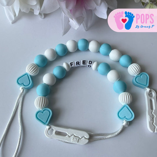 POPS Dummy Clip - Blue & White Hearts & Lanterns - Can be personalised