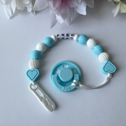 POPS Dummy Clip - Blue & White Hearts & Lanterns - Can be personalised