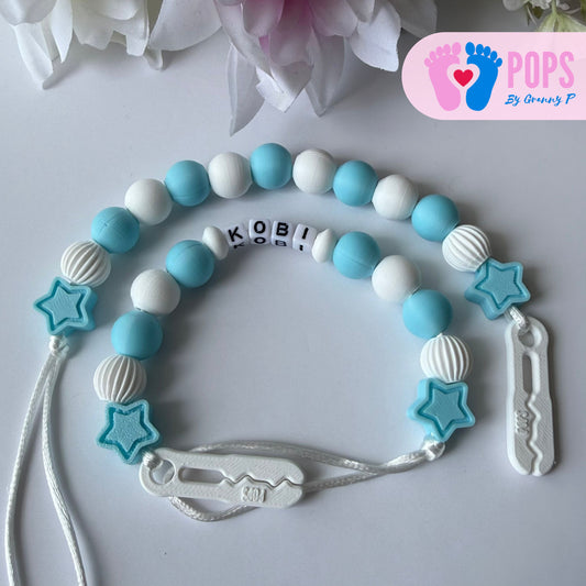 POPS Dummy Clip - Blue & White Stars & Lanterns - Can be personalised