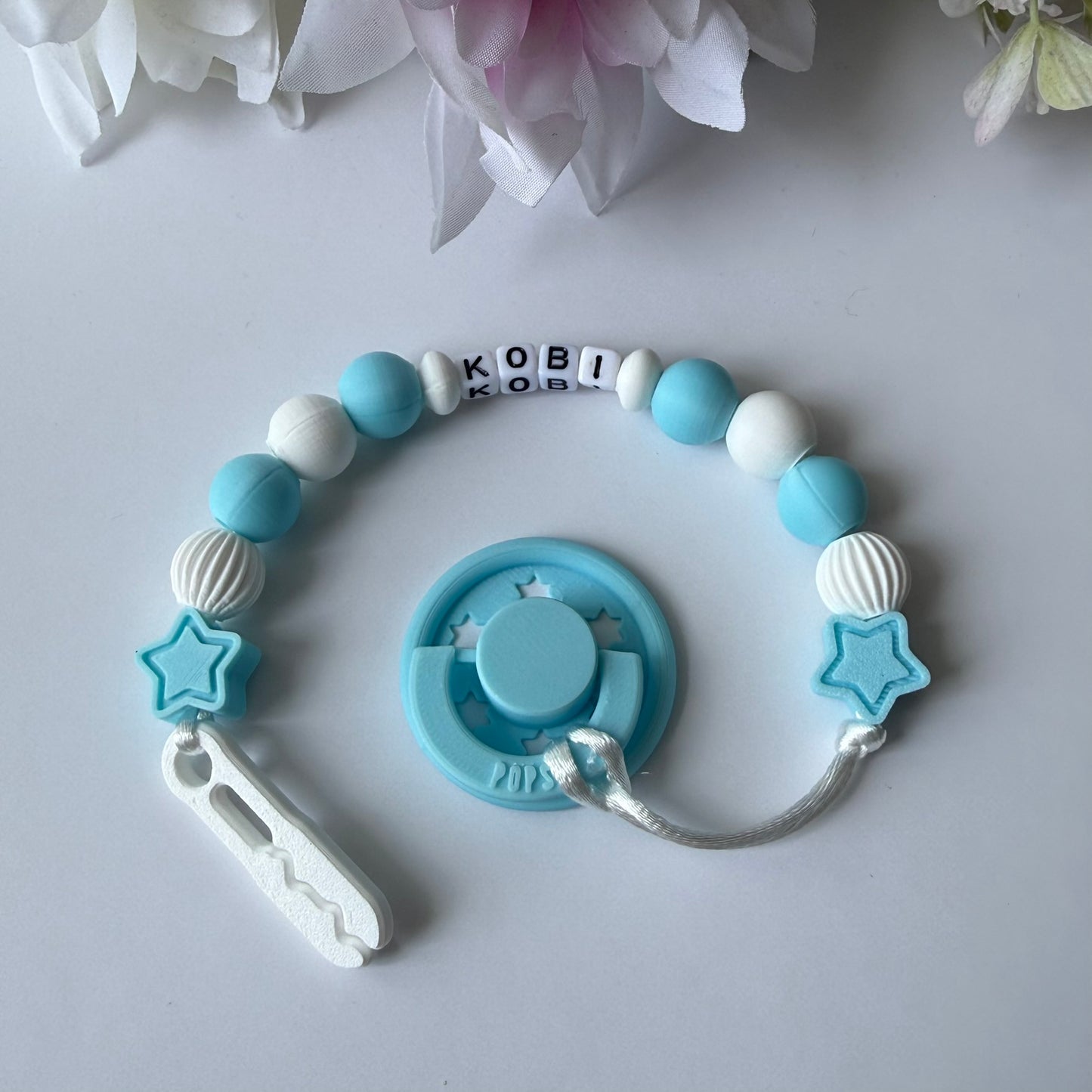 POPS Dummy Clip - Blue & White Stars & Lanterns - Can be personalised