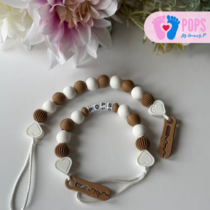 POPS Dummy Clip - Cappuccino & White Hearts & Lanterns - Can be personalised