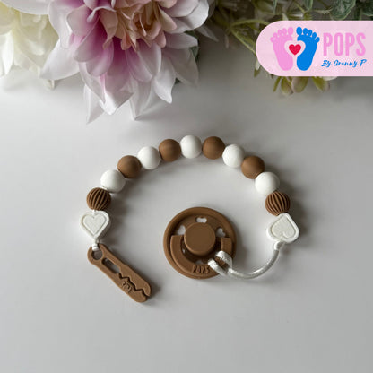 POPS Dummy Clip - Cappuccino & White Hearts & Lanterns - Can be personalised