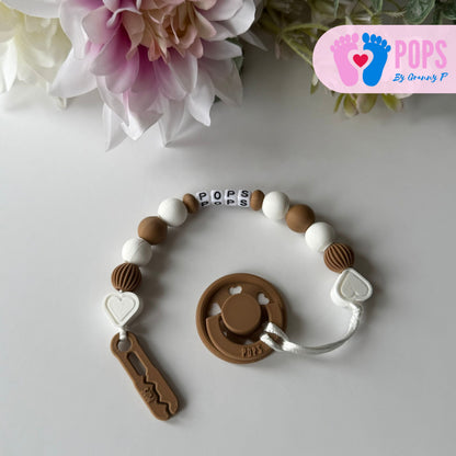 POPS Dummy Clip - Cappuccino & White Hearts & Lanterns - Can be personalised