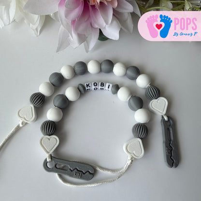 POPS Dummy Clip - White & Grey Hearts & Lanterns - Can be personalised