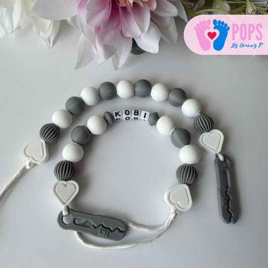POPS Dummy Clip - White & Grey Hearts & Lanterns - Can be personalised