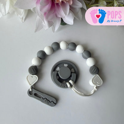 POPS Dummy Clip - White & Grey Hearts & Lanterns - Can be personalised