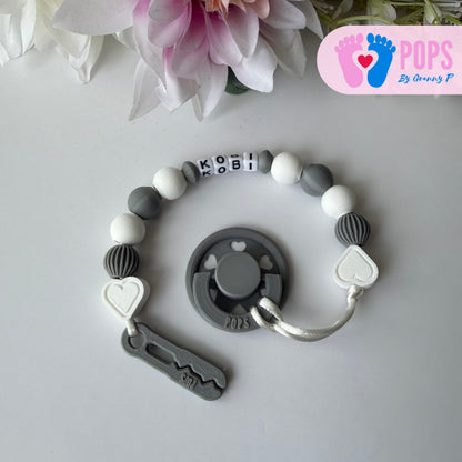 POPS Dummy Clip - White & Grey Hearts & Lanterns - Can be personalised