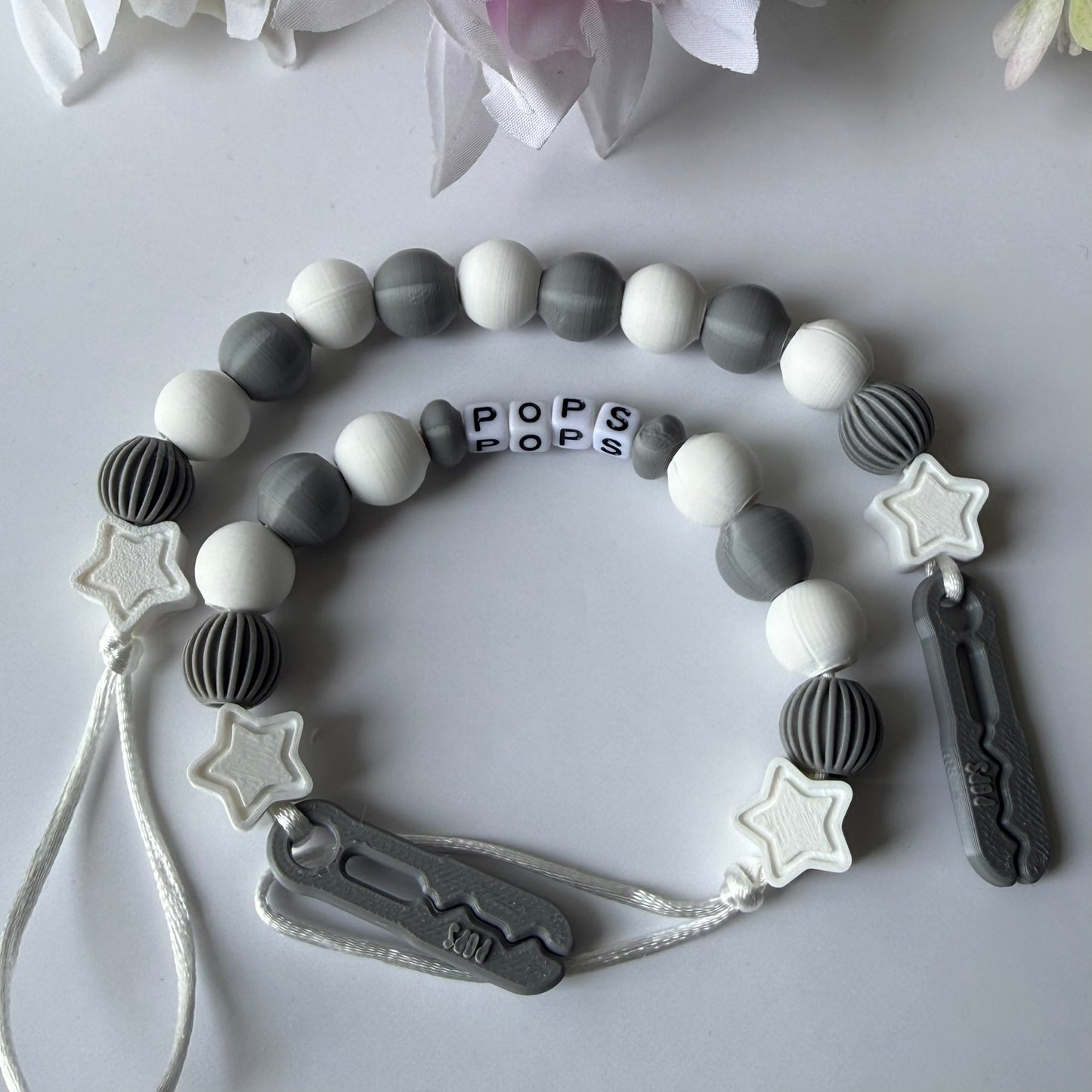 POPS Dummy Clip - Grey & White Stars & Lanterns - Can be personalised