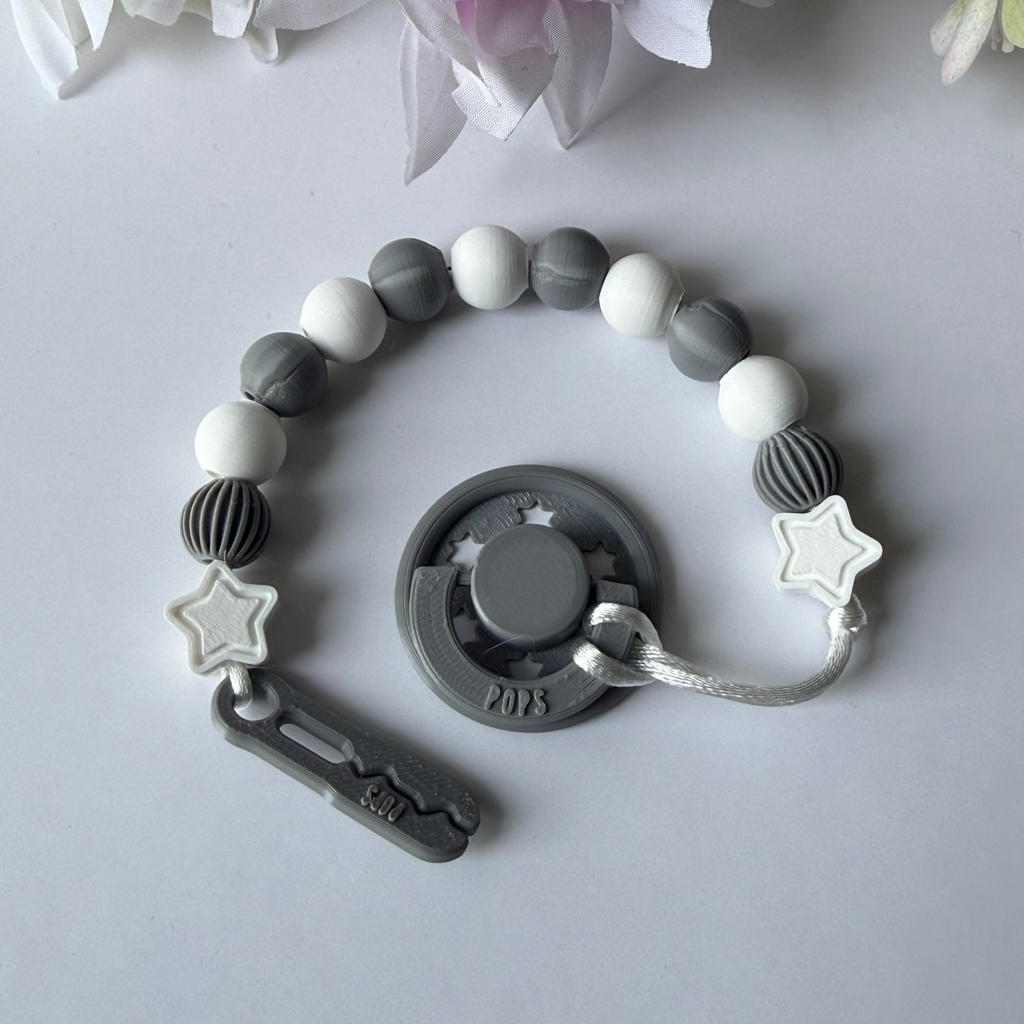 POPS Dummy Clip - Grey & White Stars & Lanterns - Can be personalised